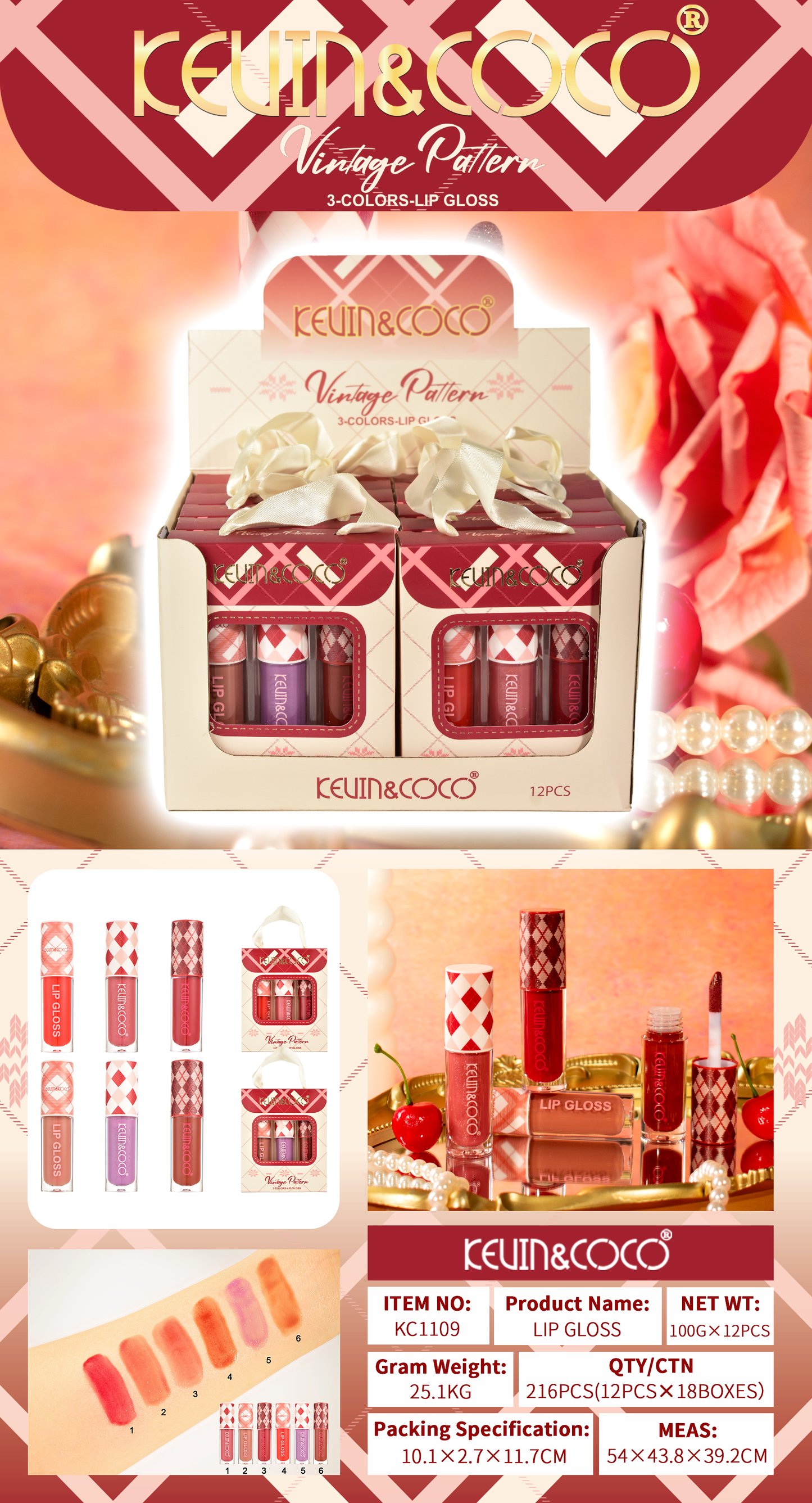 Set de Brillo Labial Vintage 3 Piezas – Kevin&Coco REF:KC1109