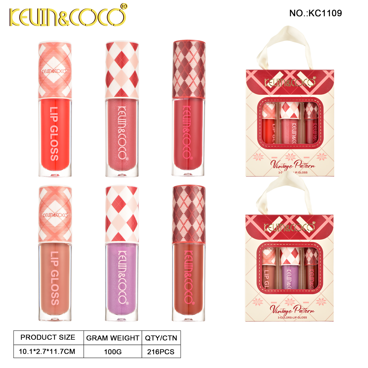 Set de Brillo Labial Vintage 3 Piezas – Kevin&Coco REF:KC1109