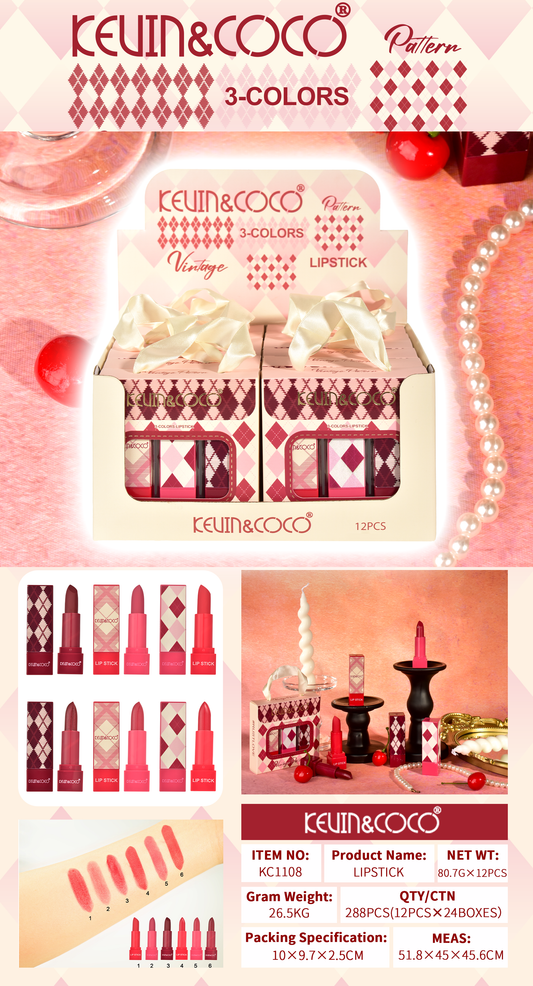 Set de Labial en Barra Vintage 3 Piezas – Kevin&Coco REF:KC1108