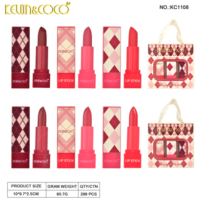 Set de Labial en Barra Vintage 3 Piezas – Kevin&Coco REF:KC1108