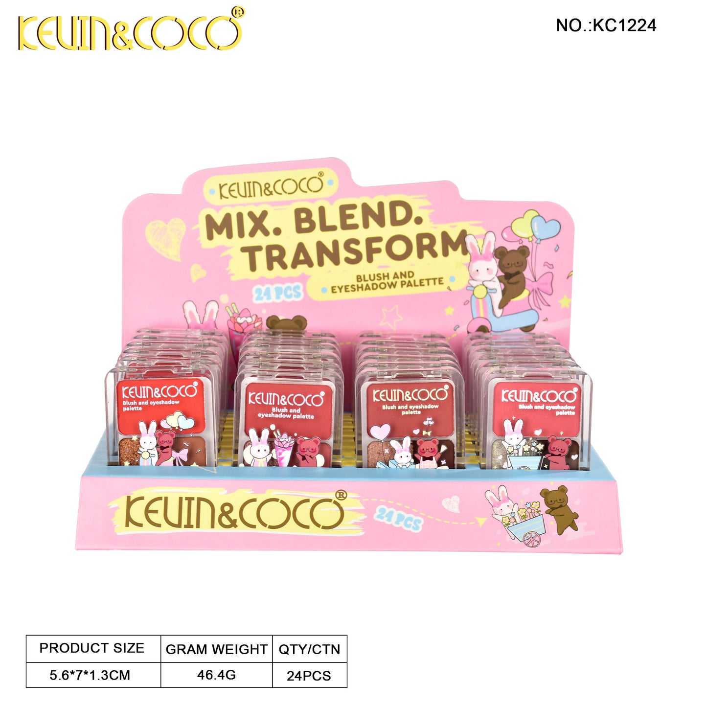 Paleta de Sombras y Rubor Dúo KEVIN&COCO REF:KC1224