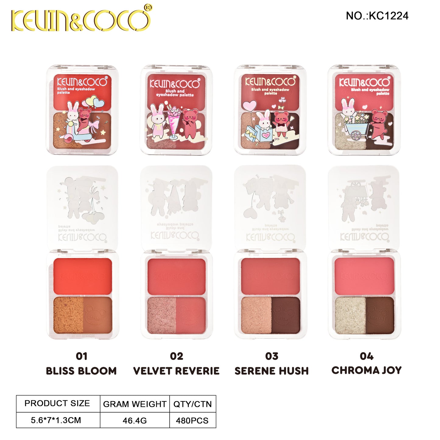 Paleta de Sombras y Rubor Dúo KEVIN&COCO REF:KC1224