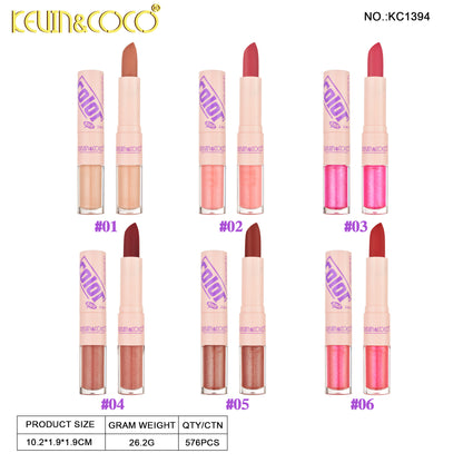 Labial Dúo 2 en 1 Barra y Brillo KEVIN&COCO REF:KC1394