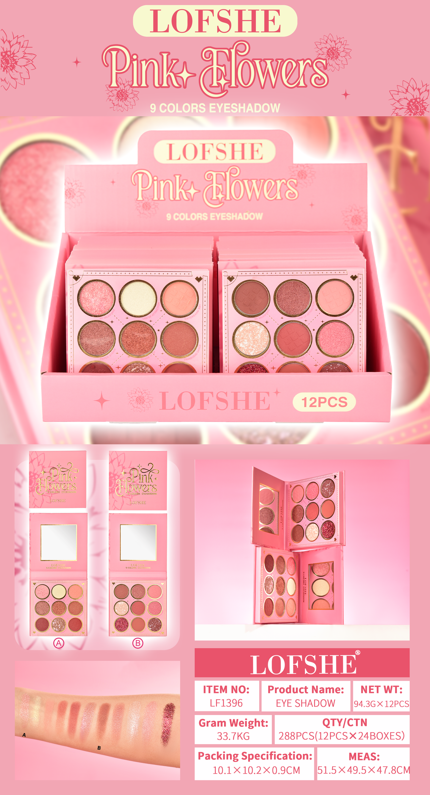 Paleta de Sombras 9 Tonos Pink Flowers LOFSHE REF:LF1396