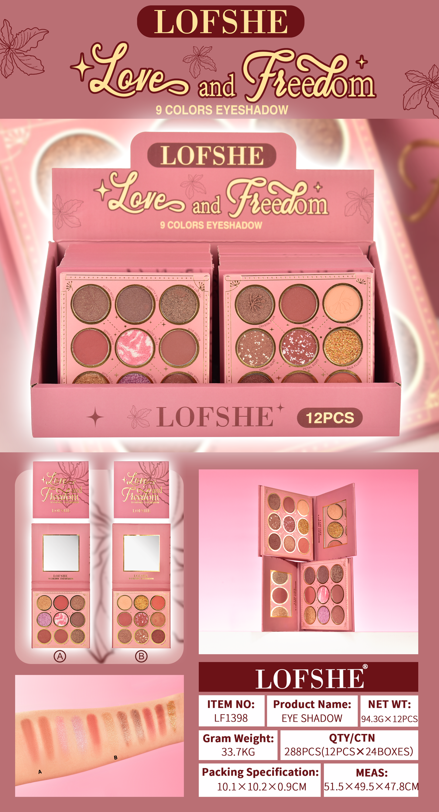 Paleta de Sombras 9 Tonos Love Freedom LOFSHE REF:LF1398