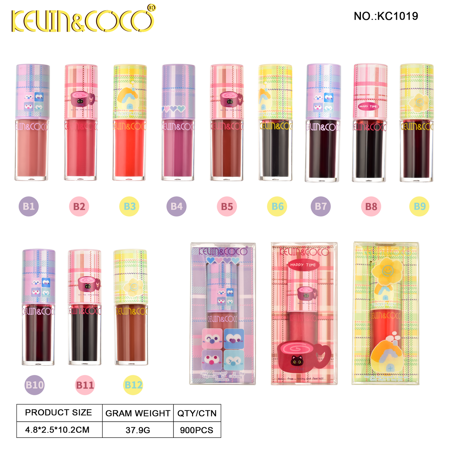 Brillo Labial Diseño de Cuadros Kawaii KEVIN&COCO REF:KC1019