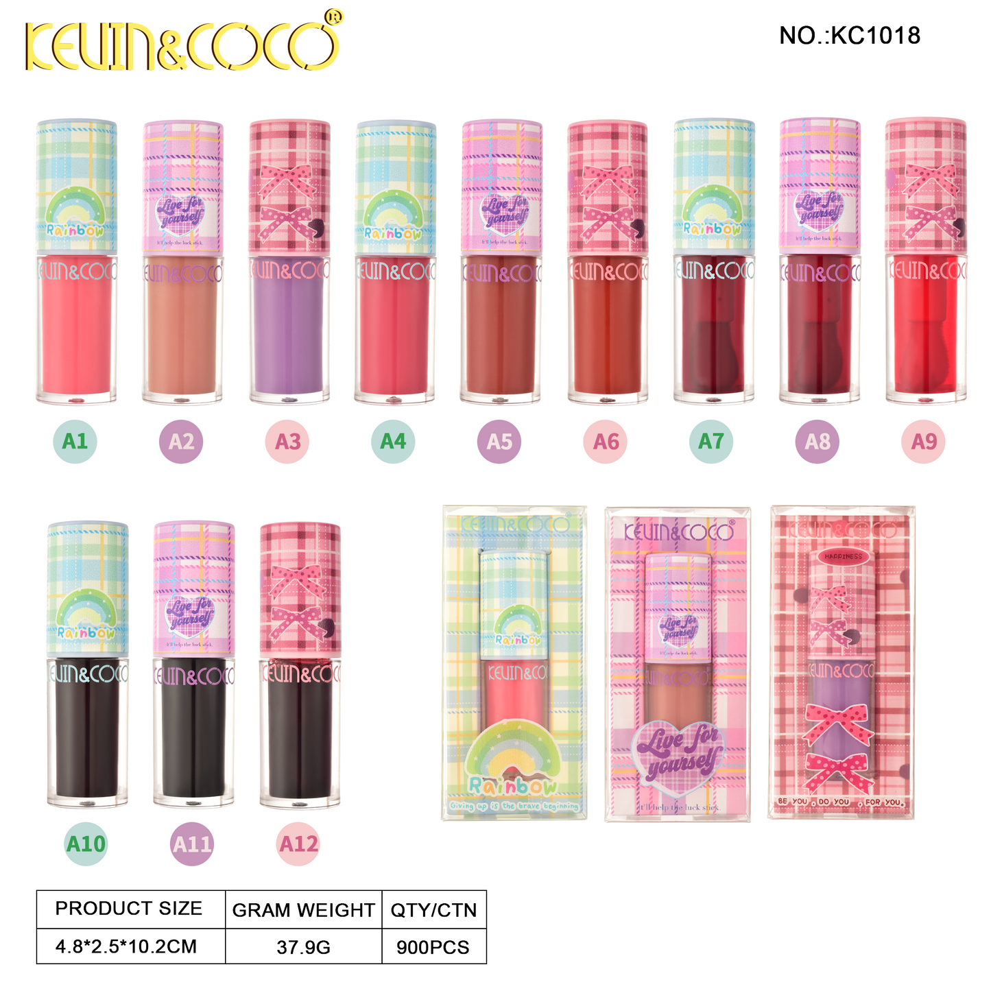 Brillo Labial Diseño de Cuadros Kawaii KEVIN&COCO REF:KC1018