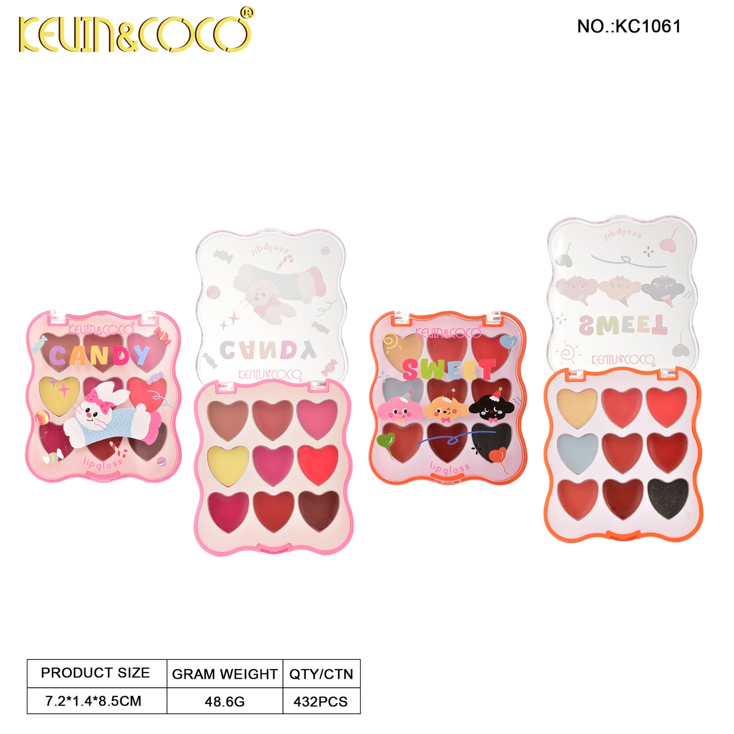 Paleta de Lip Gloss Corazones 9 Colores – Kevin&Coco REF:KC1061