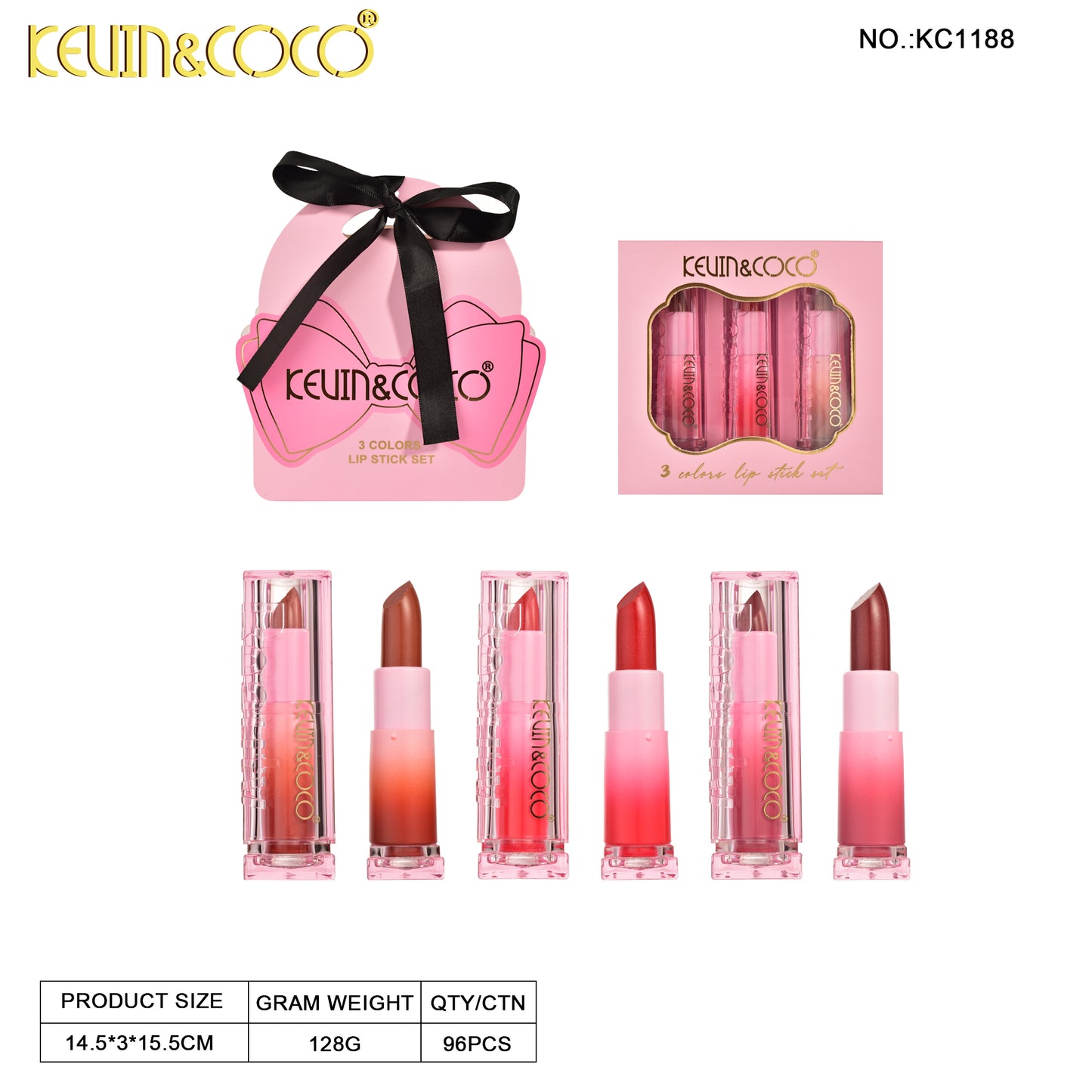 Set Labial en Barra 3 Piezas – Kevin&Coco REF:KC1188