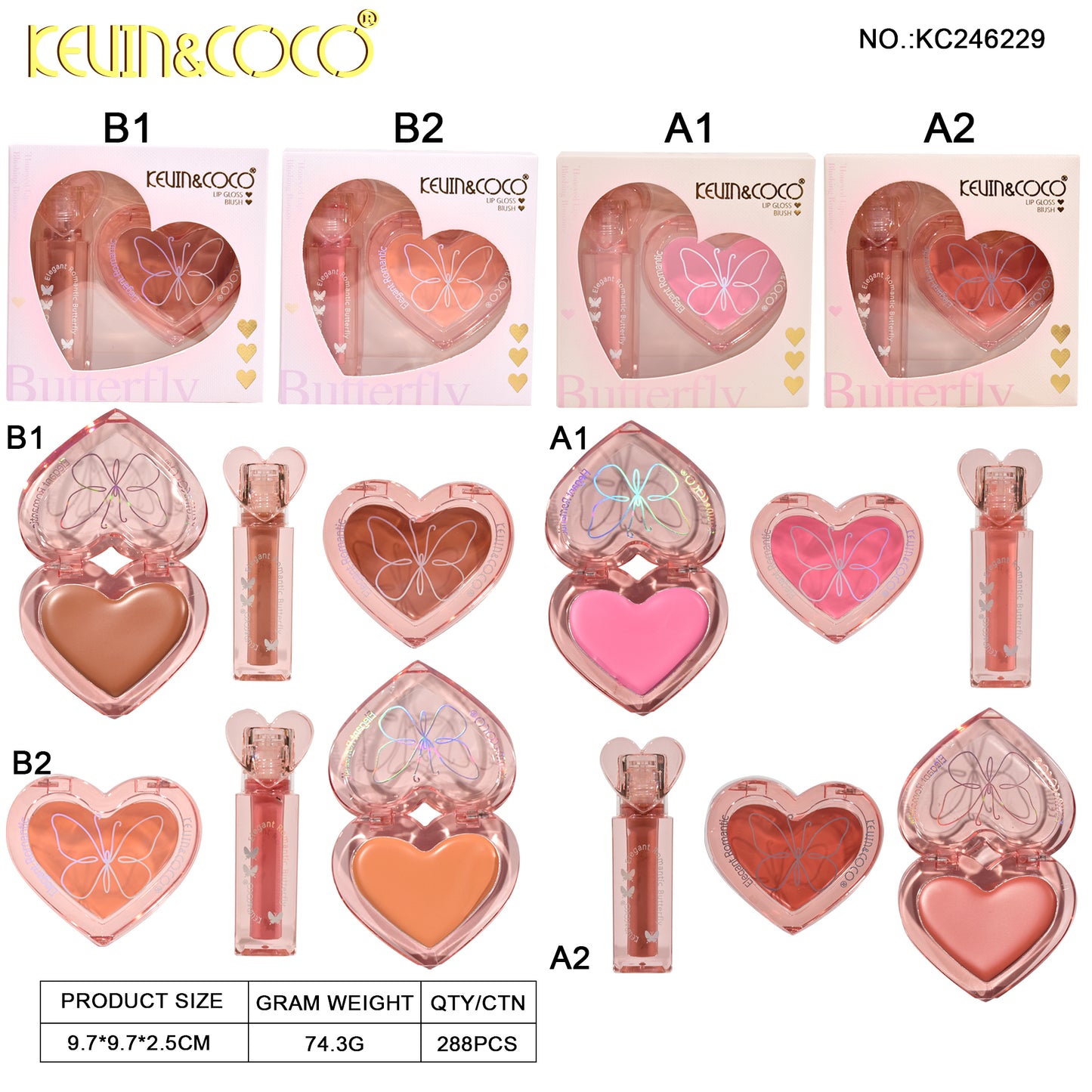 KIT CORAZON LABIAL LIQUIDO/ RUBOR CREMOSO KEVIN&COCO REF:KC246229