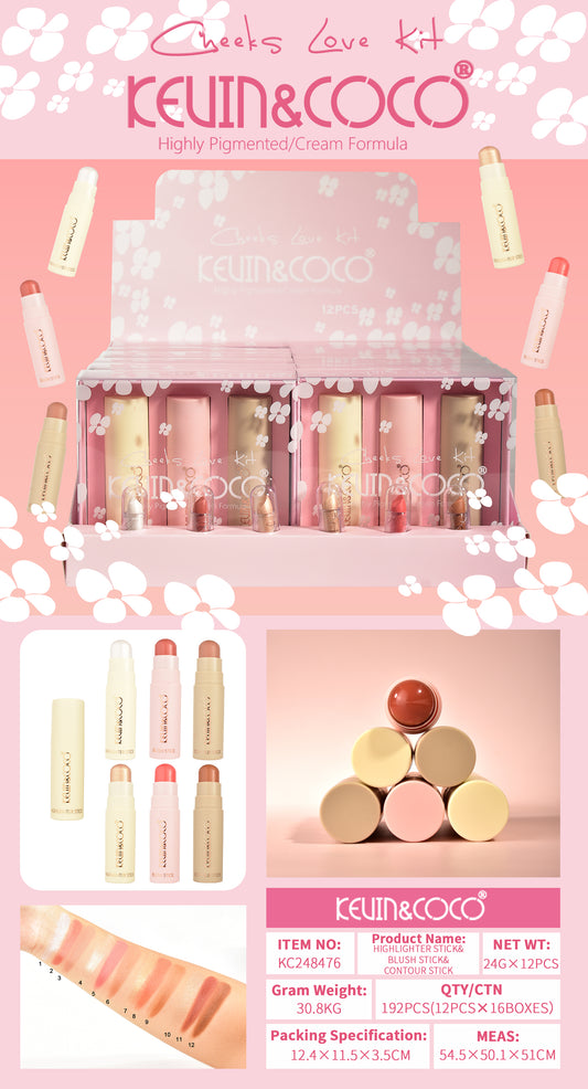 Kit Rubor/ Iluminador en barra KEVIN&COCO REF:KC248476